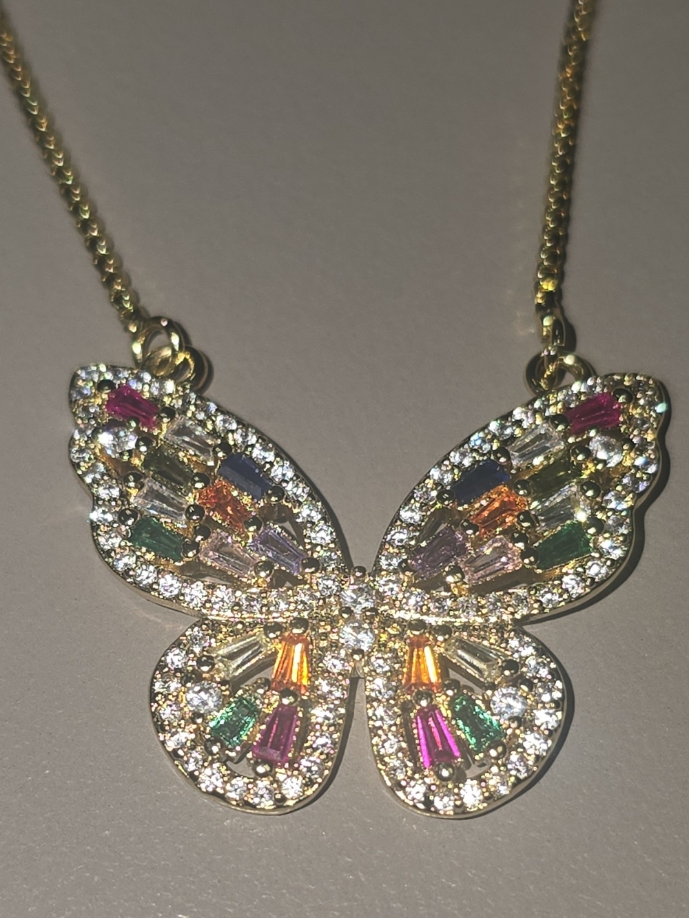 Y2K Aesthetic Boho Multi-Color Crystal Butterfly Pendant Gold Chain Necklace 🦋✨